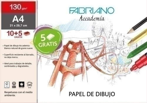 Fabriano - LAMINAS DIBUJO FABRIANO A4 LISA B/10 - Pack de 10 unidades