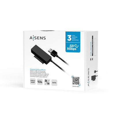 AISENS - Adaptador ASE-35A01B SATA a USB-A USB 3.0/USB3.1 GEN1 para Discos Duros 2.5? y 3.5? con Alimentador  Negro