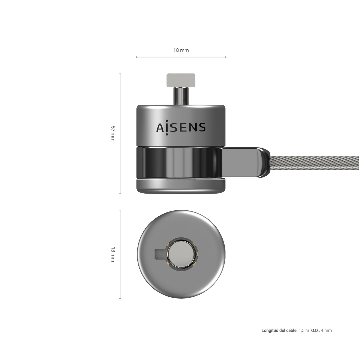 AISENS - Cable de Seguridad con Cerradura de Llave para Ordenador  Monitor  Portatil 1.5 m