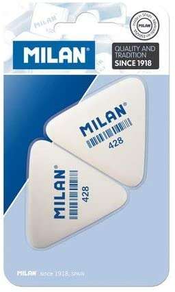 Milan 428 Pack de 2 Gomas de Borrar Triangulares - Miga de Pan - Suave Caucho Sintetico - Color Blanco 1 pieza(s)