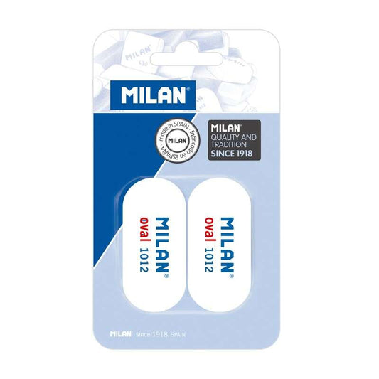 Milan 1012 Pack de 2 Gomas de Borrar Ovaladas - Miga de Pan - Suave Caucho Sintetico - Color Blanco 1 pieza(s)