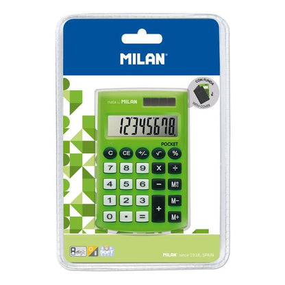 Milan Pocket Digitos Calculadora 8 - Calculadora de Bolsillo - Tacto Suave - 3 Teclas de Memoria y Raiz Cuadrada - Color Verde 1 pieza(s)