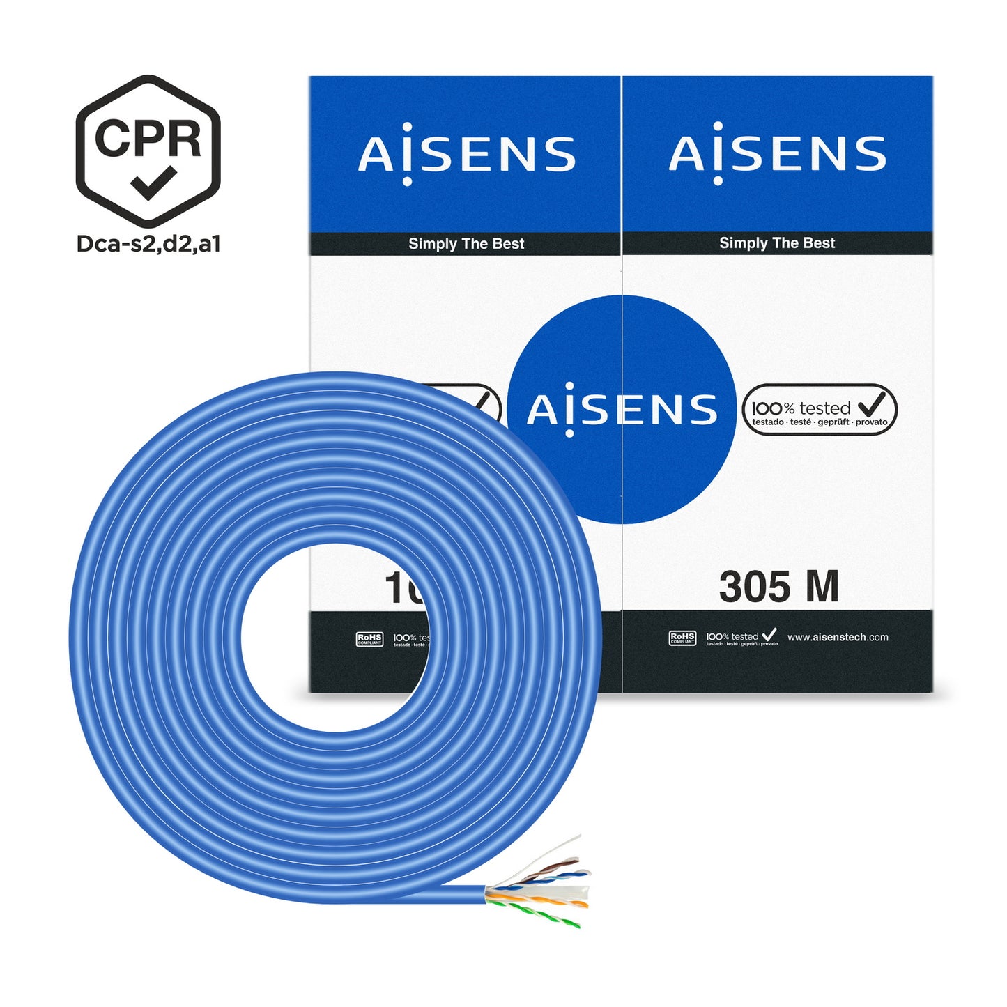 AISENS - Cable de Red RJ45 LSZH CPR Dca CAT.6 UTP AWG24  Azul  305 m