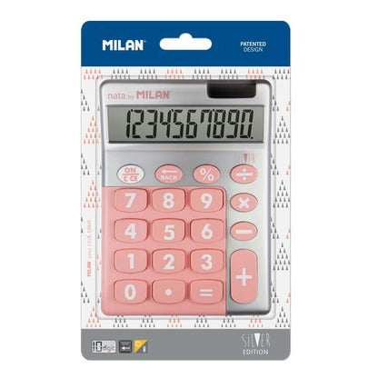 Milan Calculadora 10 Digitos Silver - Calculadora de Sobremesa - Teclas Grandes - Tecla Rectificacion Entrada de Datos - Color Rosa 1 pieza(s)