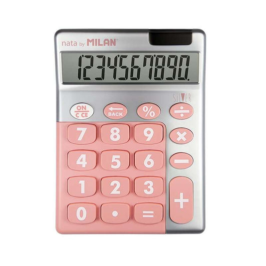 Milan Calculadora 10 Digitos Silver - Calculadora de Sobremesa - Teclas Grandes - Tecla Rectificacion Entrada de Datos - Color Rosa 1 pieza(s)