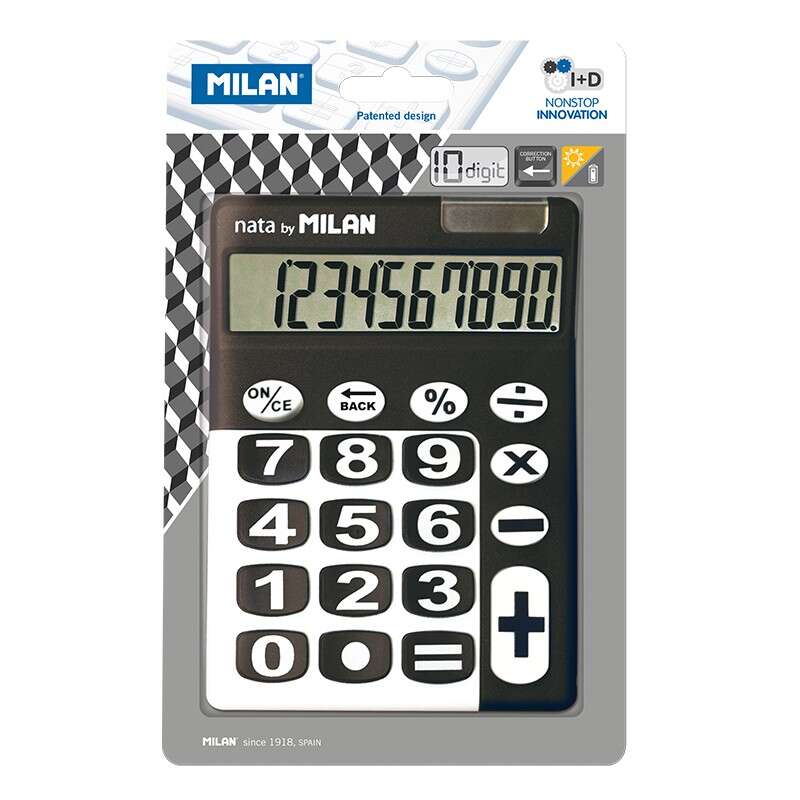 Milan Calculadora 10 Digitos - Calculadora de Sobremesa - Teclas Grandes - Tecla Rectificacion Entrada de Datos - Color Negro/Blanco 1 pieza(s)