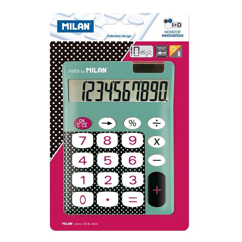 Milan Calculadora 10 Digitos Dots & Buttons- Calculadora de Sobremesa - Teclas grandes - Tecla rectificacion entrada de datos - Color Turquesa 1 pieza(s)