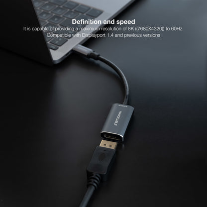 Nanocable - Conversor USB-C a DisplayPort 8K Aluminio  15 cm  Gris