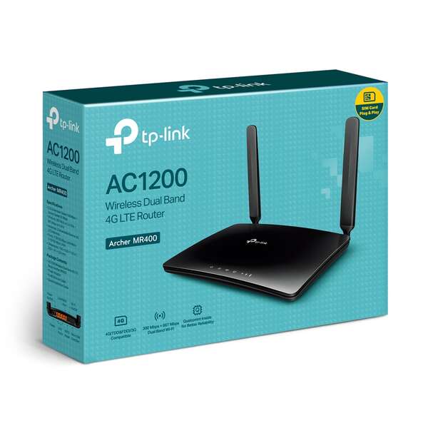 TP-Link Router Inalambrico de Doble Banda 4G LTE AC1200 - Ranura Tarjeta SIM - 2 Antenas Desmontables 1 pieza(s)