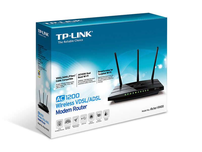 TP-Link Modem Router VDSL/ADSL Inalambrico AC1200 - Tecnologia Beamforming  - Puerto USB - 3 Antenas Desmontables 1 pieza(s)