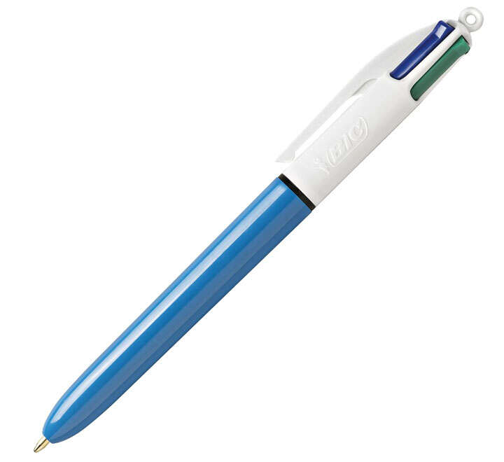 Bic 4 Colours Original Boligrafo de Bola Retractil - Punta Media de 1.0 mm - Tinta con Base de Aceite - Cuerpo Azul/Blanco - 4 Colores 12 pieza(s)