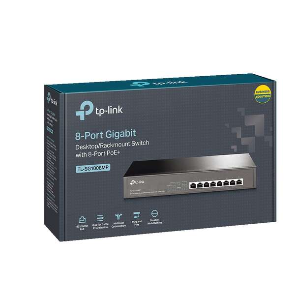 TP-Link Switch  Sobremesa - 8 Puertos Gigabit con PoE+  - Montaje en Rack 1 pieza(s)