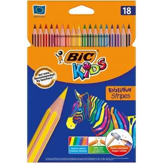 Bic Kids Evolution Stripes Caja de 18 Lapices de Colores surtidos - Fabricados en Resina - Punta Ultraresistente - Mina Pigmentada de 3.20 mm 1 pieza(s)