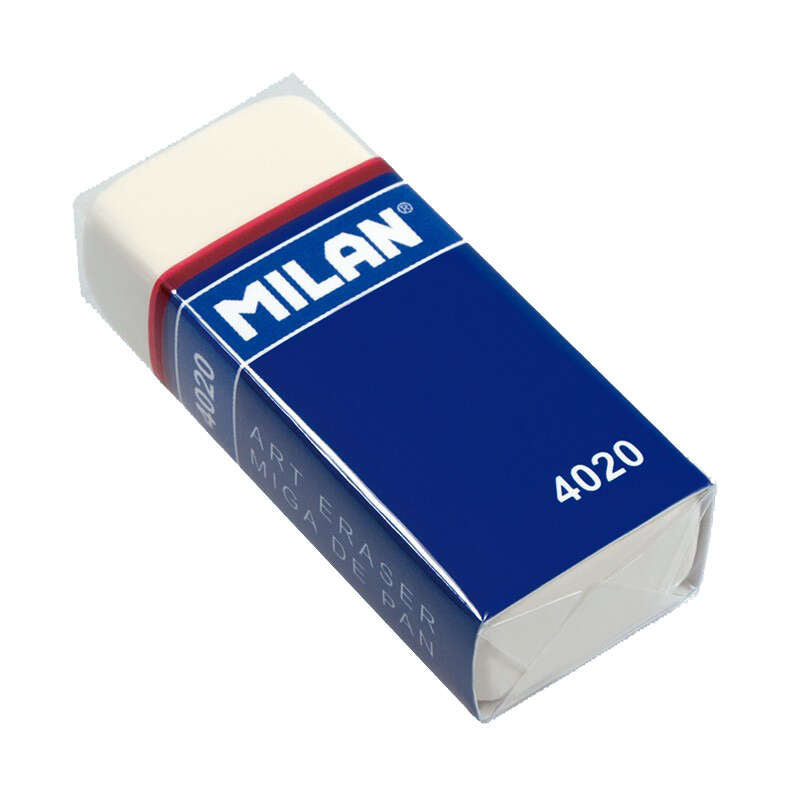 Milan 4020 Goma de Borrar Rectangular - Miga de Pan - Suave Caucho Sintetico - Faja de Carton Azul - Envuelta Individualmente - Color Blanco 10 pieza(s)