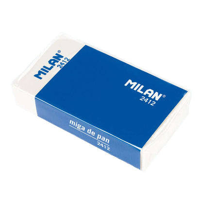 Milan 2412 Goma de Borrar Rectangular - Miga de Pan - Suave - Caucho Sintetico - Faja de Carton Azul - Envuelta Individualmente - Color Blanco 12 pieza(s)