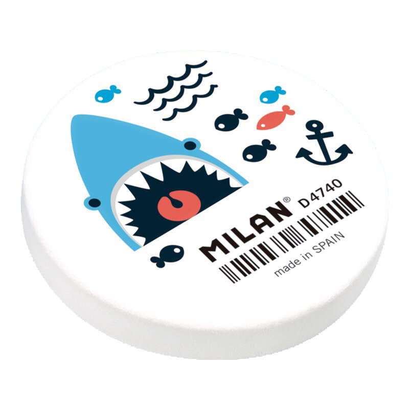 Milan 4740 Edicion Shark Attack Goma de Borrar Redonda Flexible - Miga de Pan - Caucho Sintetico - Envueltas Individualmente - Color Blanco 40 pieza(s)