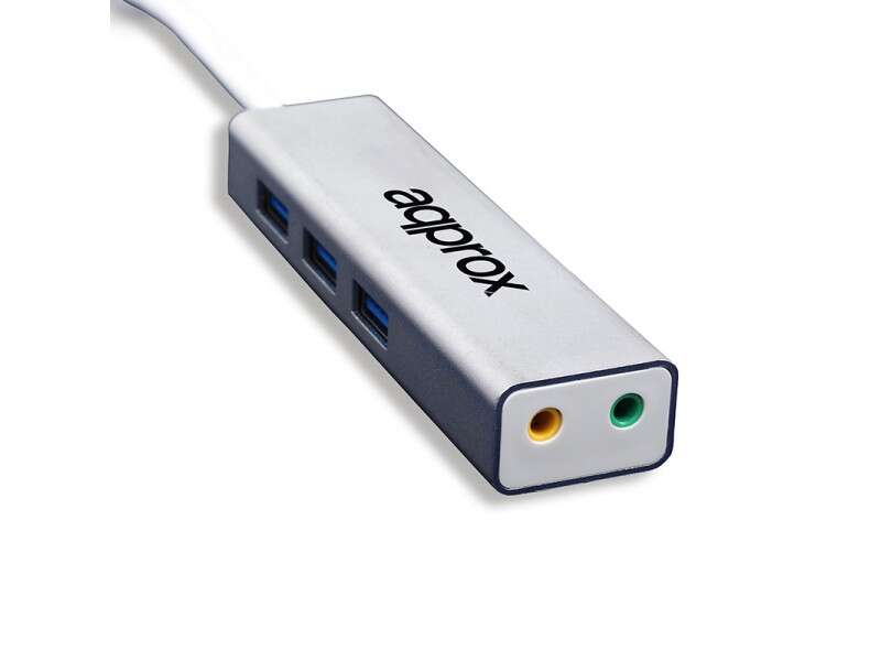 Approx HUB de 3 USB 3.0, Salida y Entrada Jack3.5mm de Audio - Adaptador de Sonido USB 5.1 - Pequeño y Ligero - Máxima Compatibilidad 1 pieza(s)