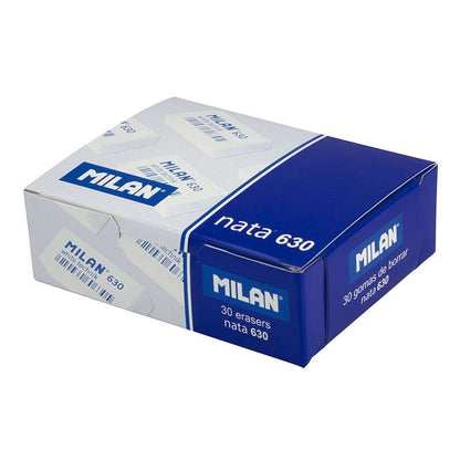 Milan Nata 630 Goma de Borrar Tecnica - Rectangular - Plastico - Suave - Envuelta Individualmente - Color Blanco 30 pieza(s)