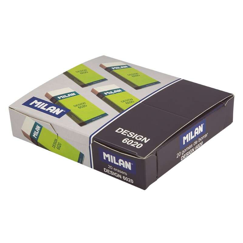 Milan Nata 6020 Goma de Borrar para Dibujo Rectangular - Plastico - Faja de Carton Verde - Envuelta Individualmente - Color Blanco 20 pieza(s)