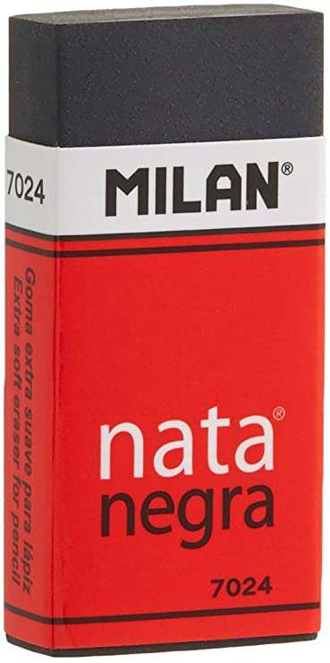 Milan Nata 7024 Goma de Borrar Rectangular - Plastico - Faja de Carton Roja - Envuelta Individualmente - Extra Suave - Color Negro 24 pieza(s)