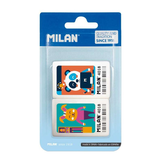 Milan 4018 Pack de 2 Gomas de Borrar Rectangulares - Miga de Pan - Caucho Suave Sintetico - Dibujos Infantiles a Color 1 pieza(s)