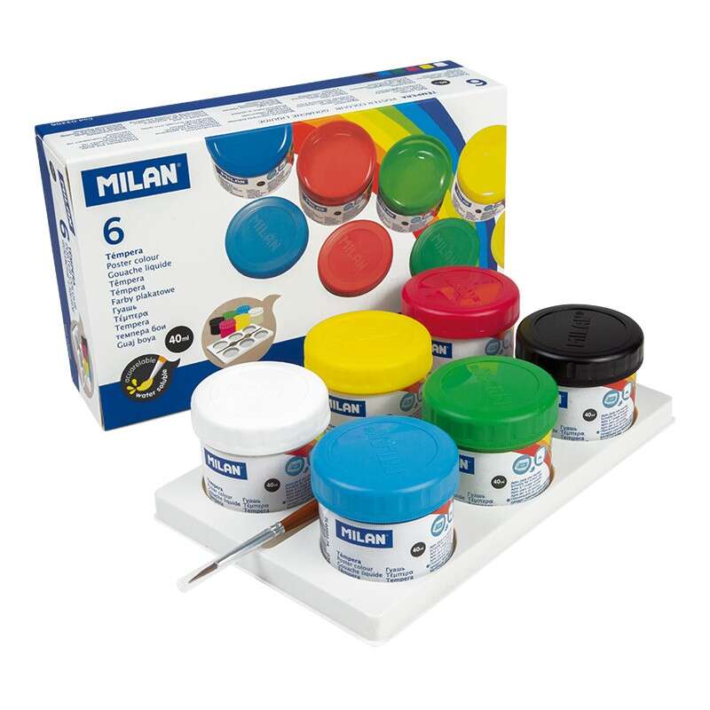 Milan - MILAN TÉMPERA 40ML CON PINCEL COLORES SURTIDOS -CAJA 6 BOTES-