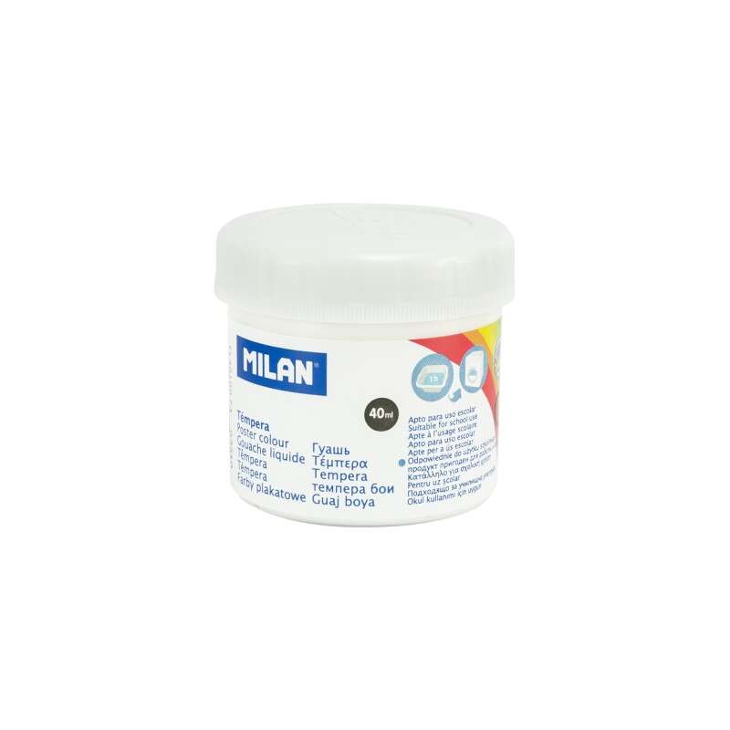 Milan Bote de Tempera 40ml - Secado Rapido - Mezclable - Color Blanco 6 pieza(s)