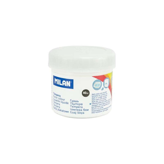 Milan Bote de Tempera 40ml - Secado Rapido - Mezclable - Color Blanco 6 pieza(s)