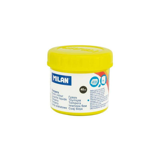 Milan Bote de Tempera 40ml - Secado Rapido - Mezclable - Color Amarillo 6 pieza(s)