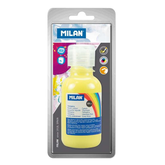 Milan Botella de Tempera 125 ml - Tapon Dosificador - Secado Rapido - Mezclable - Color Amarillo Limon 1 pieza(s)