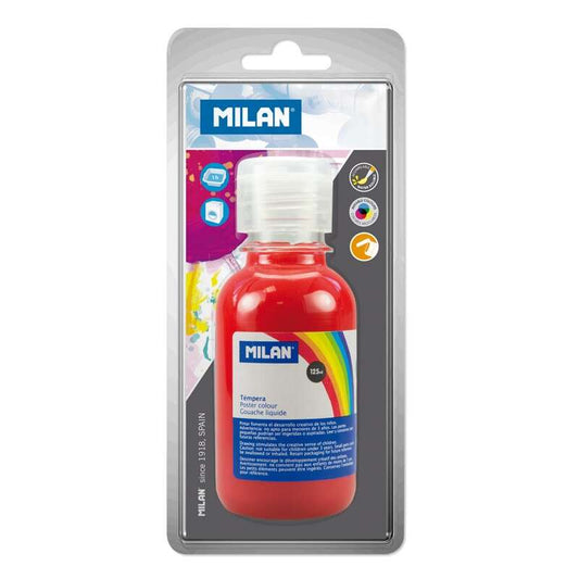 Milan Botella de Tempera 125 ml - Secado Rapido - Tapon Dosificador - Mezclable - Color Rojo Bermellon 1 pieza(s)