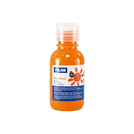 Milan Botella de Tempera - 125ml - Tapon Dosificador - Secado Rapido - Mezclable - Color Naranja Fluorescente 3 pieza(s)