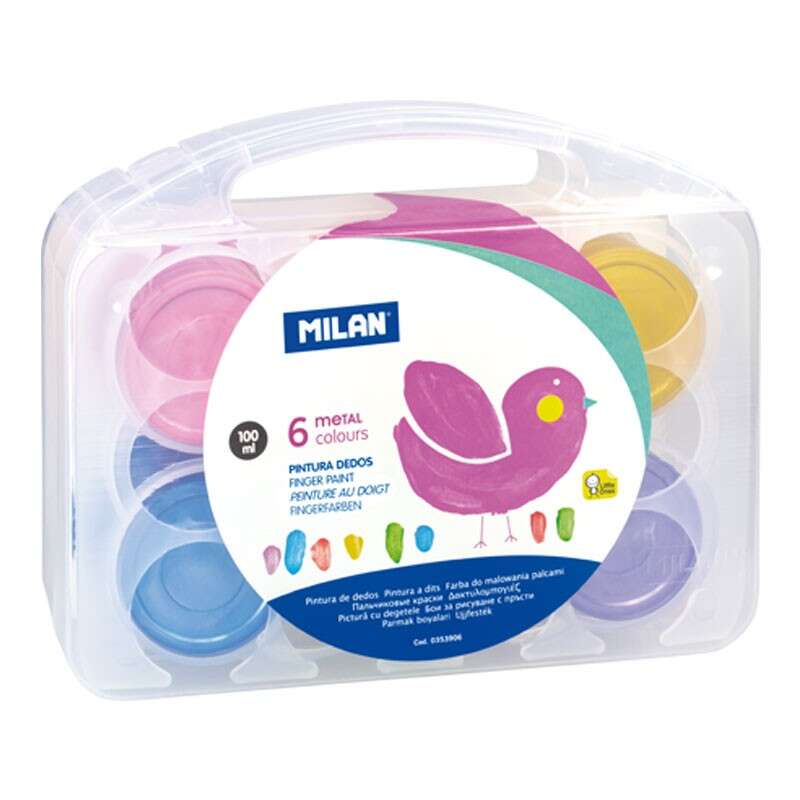 Milan Pack de 6 Botes de Pintura para Dedos - 100ml - Facil Aplicacion - Mezclable - Colores Metalizados Surtidos 1 pieza(s)