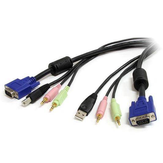 StarTech.com - Cable KVM Audio y Vídeo de 1 8m Todo en Uno VGA USB A USB B HD15 Mini Jack Micrófono Altavoces - 4 en 1