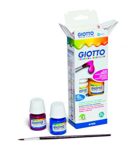 Giotto Tempera Pack de 6 Botes de 25 ml. + Pincel - Base Agua - Excelente Cobertura - Colores Surtidos 1 pieza(s)