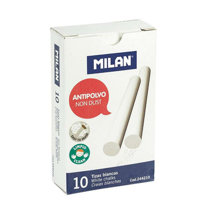 Milan - CAJA 10 TIZAS DE CARBONATO DE CALCIO BLANCAS REDONDAS -ANTIPOLVO MILAN 244210