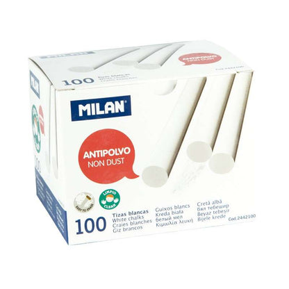 Milan - CAJA 100 TIZAS DE CARBONATO DE CALCIO BLANCAS REDONDAS -ANTIPOLVO MILAN 2442100