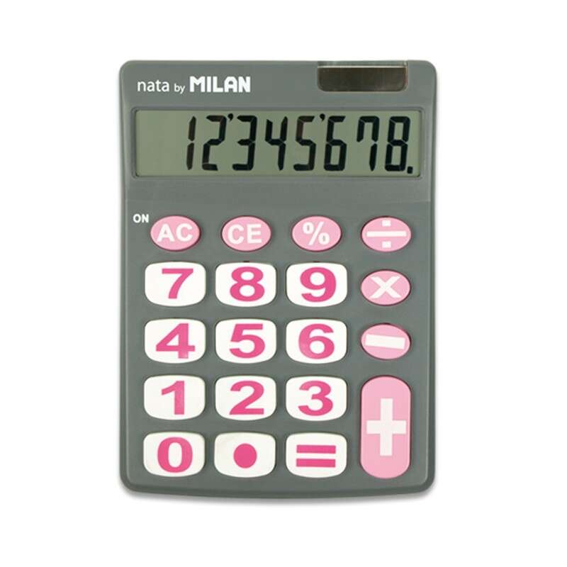 Milan Calculadora de Sobremesa 8 Digitos - Teclas Grandes - Apagado Automatico - Color Gris y Rosa 1 pieza(s)