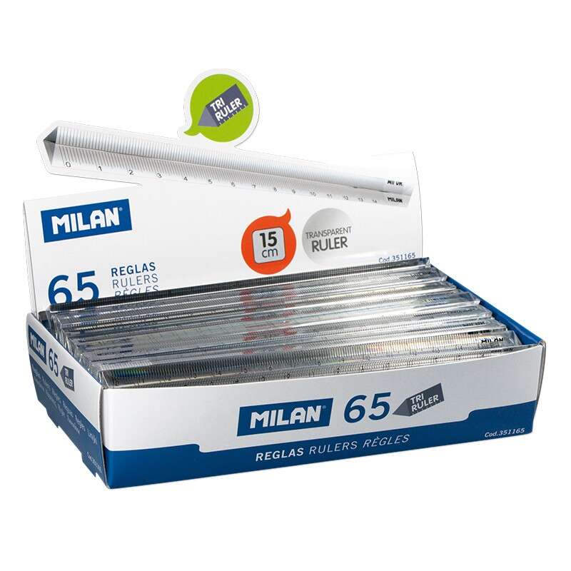 Milan Expositor de 65 Reglas Triangulares - Longitud 15cm - Plastico - Color Transparente 1 pieza(s)