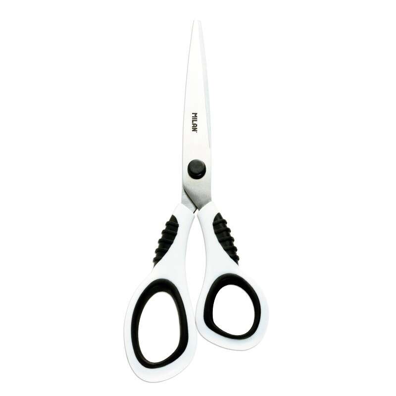 Milan Tijeras Oficina con Cuchilla de Acero Inoxidable - Mango de Plastico Blanco Ergonomico - Longitud 20,5cm - Color Blanco 1 pieza(s)