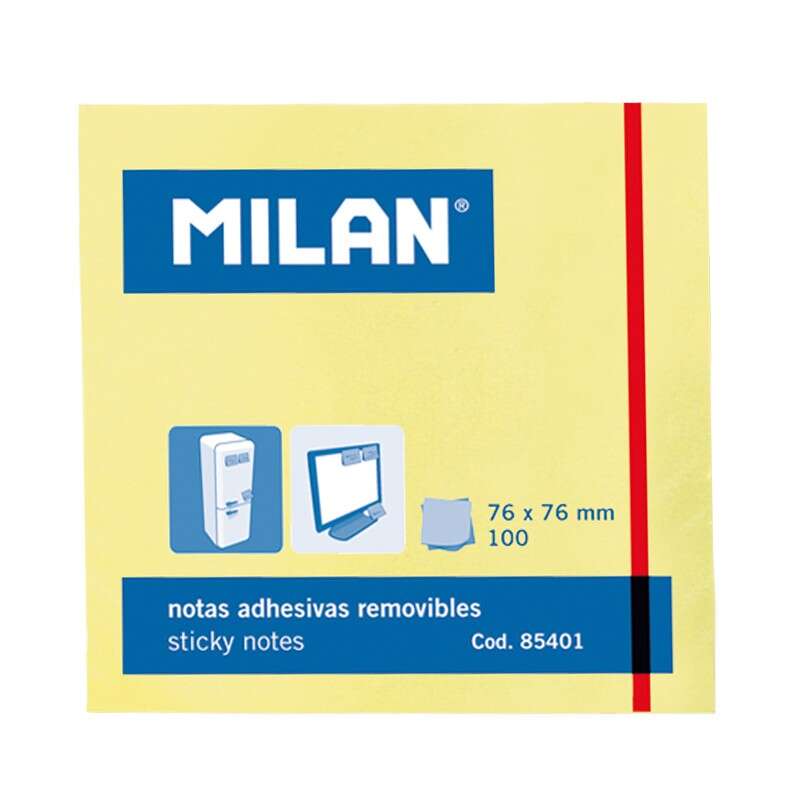 Milan Bloc de 100 Notas Adhesivas - Removibles - 76mm x 76mm - Color Amarillo Claro (Precio unidad suelta)