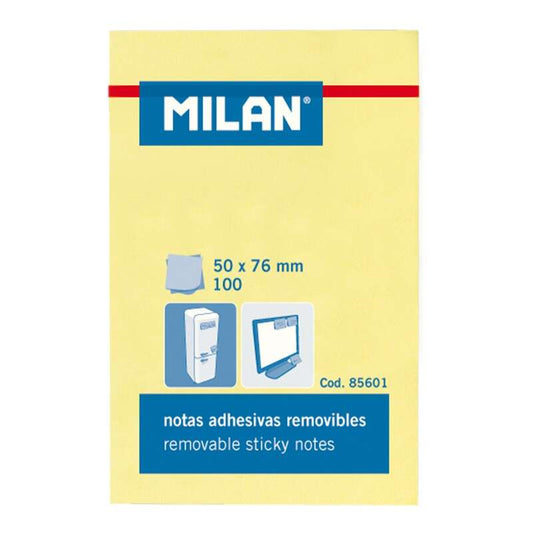 Milan - MILAN BLOC NOTAS ADHESIVAS 100 HOJAS 50X76MM AMARILLO -10U-