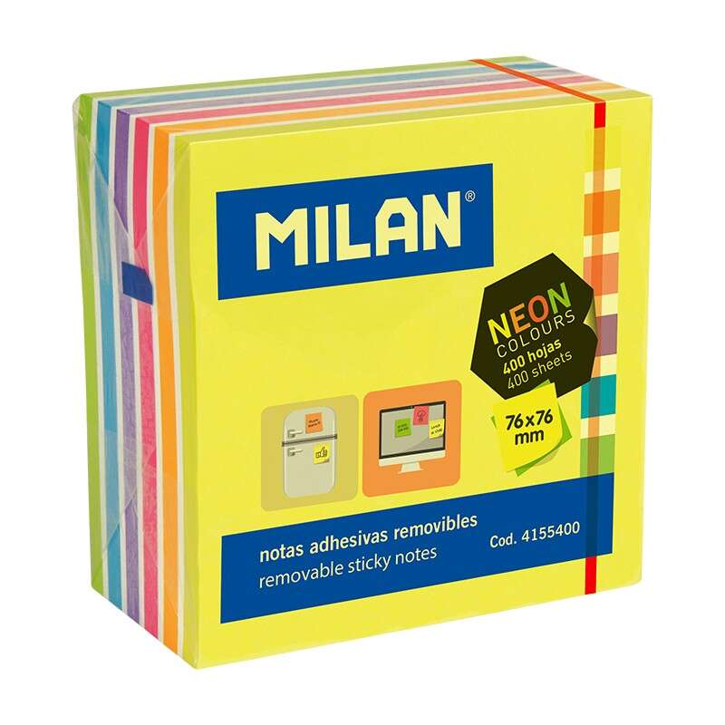 Milan - MILAN CUBO DE NOTAS ADHESIVAS 400 NOTAS 76X76 COLORES SURTIDOS NEON