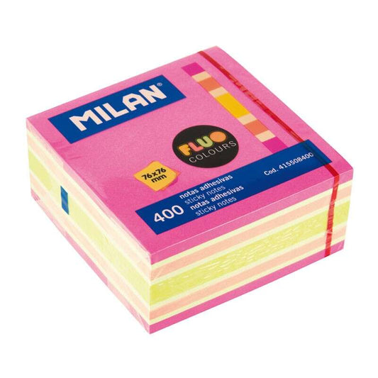 Milan - MILAN CUBO DE NOTAS ADHESIVAS 400 HOJAS 76X76 COLORES SURTIDOS FLUOR