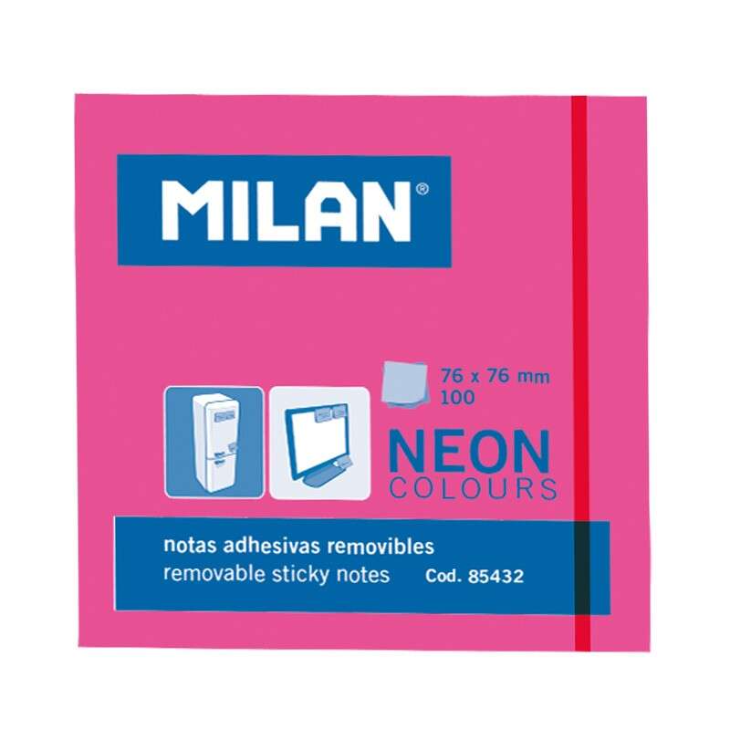 Milan - MILAN BLOC NOTAS ADHESIVAS 100 HOJAS 76X76MM ROSA NEÓN -10U-