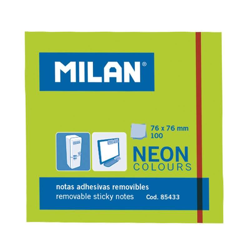 Milan Bloc de 100 Notas Adhesivas - Removibles - 76mm x 76mm - Color Verde Neon 1 pieza(s)