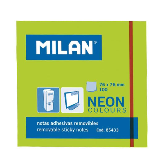 Milan Bloc de 100 Notas Adhesivas - Removibles - 76mm x 76mm - Color Verde Neon 1 pieza(s)