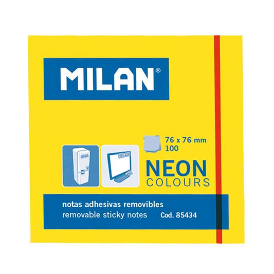 Milan - MILAN BLOC NOTAS ADHESIVAS 100 HOJAS 76X76MM AMARILLO NEÓN -10U-