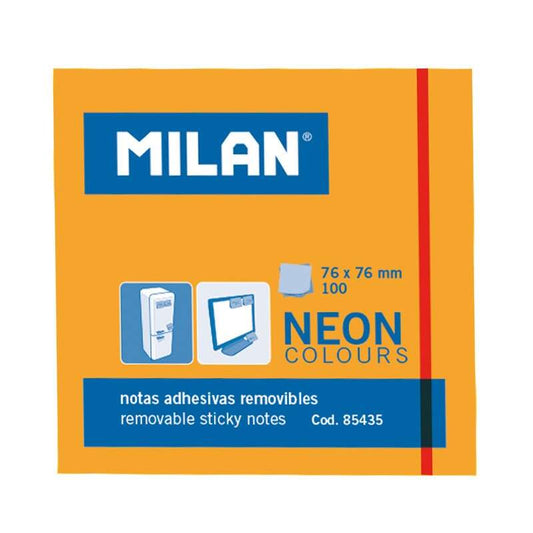 Milan - MILAN BLOC NOTAS ADHESIVAS 100 HOJAS 76X76MM NARANJA NEÓN -10U-