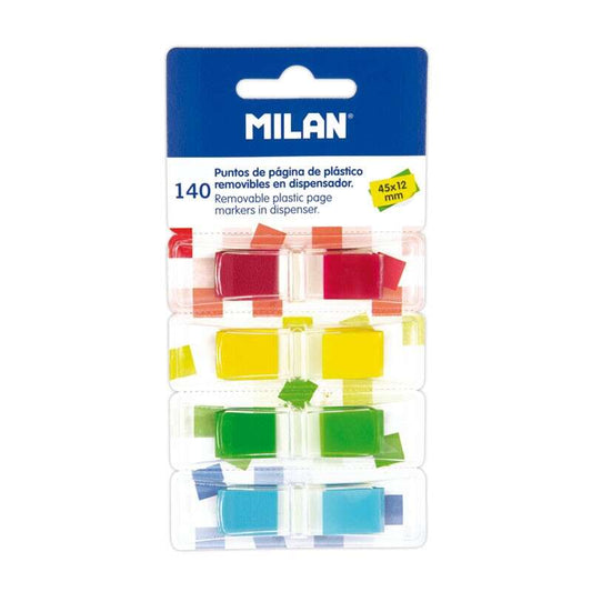 Milan Bloc de 140 Puntos de Pagina de Colores Transparentes - Plastico - Removibles - Medidas 45mm x 12mm - Colores Surtidos 1 pieza(s)